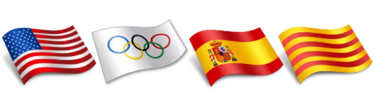 Flags of the United States, the Olympic movement, Spain and Catalonia